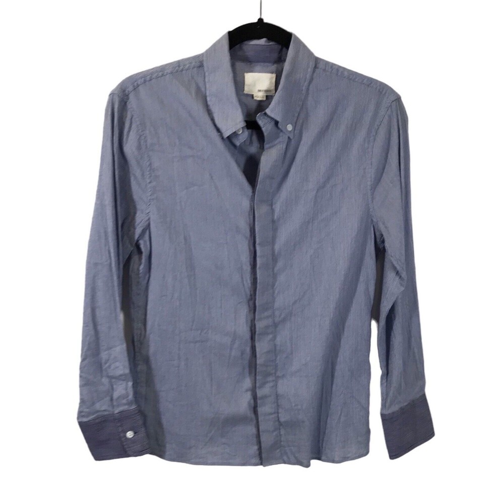 Band Of Outsiders Men's Button Up Shirt Size 1 Blue Pin Striped Long Sleeve